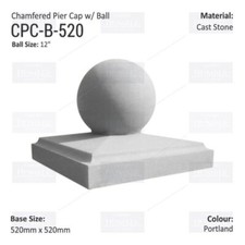 Cast Stone Chamfered Pier Cap 520mm x 520mm With 12 Inch Ball Finial Portland