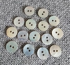 15 Shiny Grey MOP Pearl Shell Buttons 11mm Aran Cardigan Jumper 2 Hole Vintage 