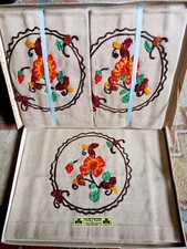 Art Deco Irish Linen Embroidered Settee, Chair Backs. Unused Boxed Fabulous.
