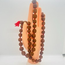 Vintage Rudraksha Bodhi Prayer Beads Tibetan Buddhist Necklace Hand Knotted Red