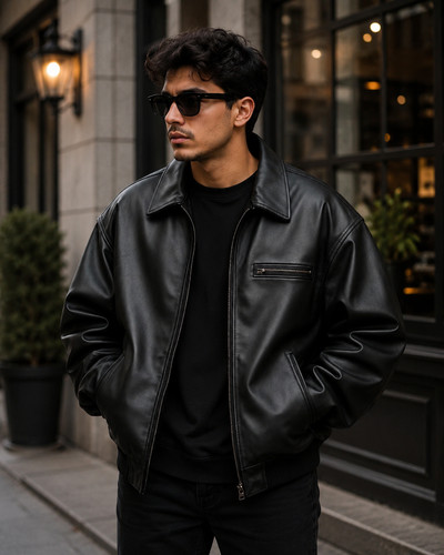Men vintage black sheepskin - black,