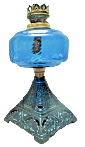 Oil lamp blue glass late - blue,