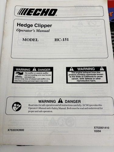 Echo hedge clipper - echo, operator's