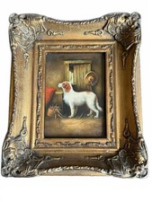 Charming Vintage Dog Painting in Ornate Frame - Singed "G Roy"