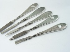 ANTIQUE SET of 5 ART DECO SILVER HANDLED MANICURE TOOLS IMPLEMENTS