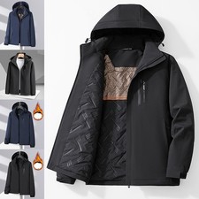 Mens Hooded Soft Shell Cotton Padded Waterproof Windproof Outdoor Work Jacket
