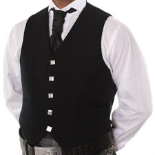 5 Button Handmade Men's Scottish Argyle Kilt Waistcoat/Vest Black Next Day Dlvry