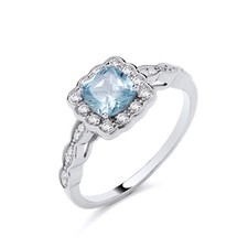 925 Sterling Silver Simulated AQUAMARINE & Cz Art Deco Cluster Ring size J to S