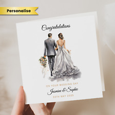 Personalised Wedding Day Card Congratulations Bride Groom Wedding Silver