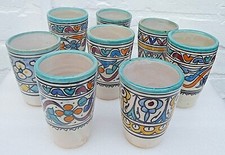 HAND PAINTED CERAMIC TOOTH BRUSH BEAKER MULTI COLOUR * FES POTTERY * RUSTIC