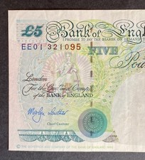 £5 UK Lowther Prefix EE01 Five Pound Note, George Stephenson, Light Circulated