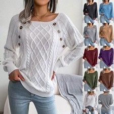 Ladies Pullover Sweater Winter Long Sleeves Cable Knitted Loose Tops Jumper Size