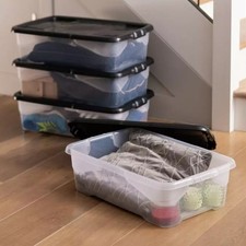 Home Curve 4 x 30L Underbed lidded Storage Boxes Clear