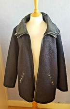 JULIPA Fluffy Faux Sheep Teddy Navy Blue Winter Coat Jacket Knitted Collar 16