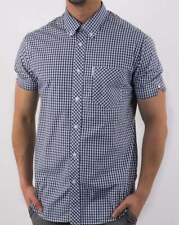 C2 Ben Sherman Mens Retro Mod Blue Gingham 60s Short Sleeve Shirt, Small