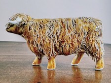 Vintage Highland Cow, Scottish, Ceramic Figurine, Spaghetti-Style Coat