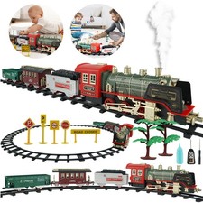 Electric Large Classic Train Track Carriages Set w Sounds & Lights Kids Toy Gift