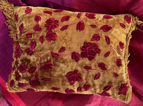 Antique velvet cushion - antique,