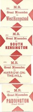 4 METROPOLITAN RAILWAY LUGGAGE LABELS - FROM GREAT MISSENDEN TO VARIOUS
