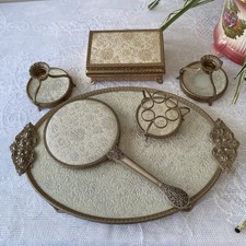 Vintage 1950's Regent of London Gold Embroidered  6 Piece Dressing Table Set