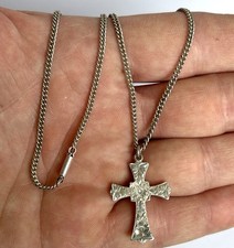 Victorian 925 Silver Cross Pendant & Barrel Clasp Necklace  - Birmingham 1900
