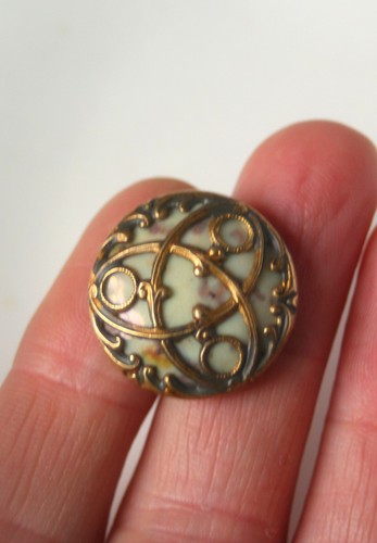 Antique metal overlay button - antique,