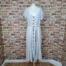 Next Dress 16 Linen Midi Blue