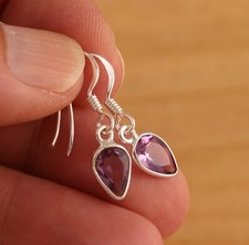 Natural Amethyst Teardrop 925 Sterling Silver Dangle Drop Earrings Gift Boxed