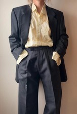 Men's UK 40 W32 Vintage The Label charcoal black 2 piece suit set virgin wool