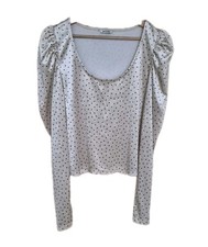Monki Beige Polka Dot Long Sleeve Puff Shoulder Stretch Top Women's UK•L Velvet 