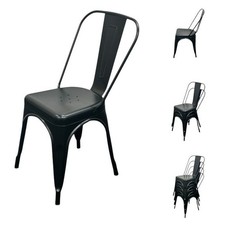 Black Metal Dining Chairs, Matt Black Tolix Chairs, Stacking Metal Cafe Chair