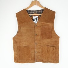 Vintage Brown Suede Leather Waistcoat Gilet Vest Size S-M (T9552)