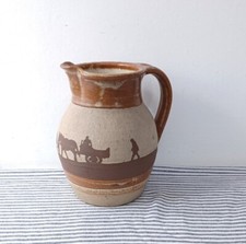 Beautiful Rustic Large Studio Pottery Stoneware Jug Farming Scene Added Design