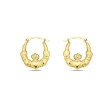 14K Solid Gold Irish Claddagh Hoop Earrings - French Lock Closure- For Women