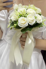 Wedding Flowers Bouquet Champagne White With Silk Satin Ribbon Bride Artificial