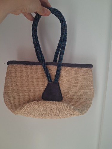 Raffia handbag with - raffia, beaded