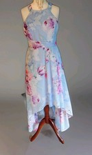 Lipsy VIP Blue Pink Floral Shimmer Dip Hem Dress 12 TORI Occasion Wedding Races