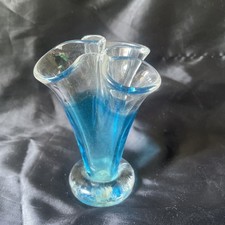 Adrian Sankey  possibly Vintage Art Glass Small blue and clear Vase, Cumbria