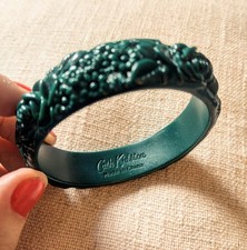 Cath Kidston Carved Style Bracelet Bangle Dark Green Flower Vintage Inspired