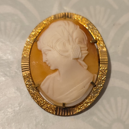 Oval cameo brooch pin gold - brooch,