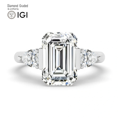 Emerald diamond trilogy ring - emerald,