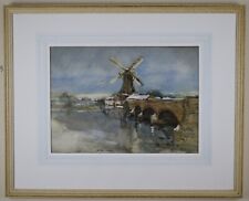 Old windmill in winter. Watercolour by listed artist Charles Napier RSW, c1930