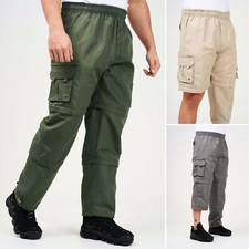 Mens Cargo Trousers 3 in 1 Zip Off 3/4 Shorts Elasticated Combat Pants M-3XL