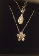 Silver Toned Alan Hannah Necklace W/Extender. Floral Design Pearl & Crystals 14”