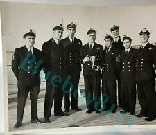 Officers On Cruiser HMS Blake posing with A Trophy 8.5 x 6.5 Inch