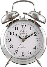 Acctim Mechanical Analogue Silver Bell Alarm Round Chrome Stainless-Steel Clock