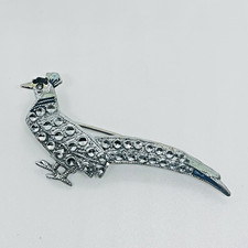 Vintage 1940s Staybrite Faux Marcasite Pheasant Bird Brooch Art Deco