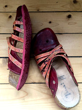 THINK! LEATHER CLOGS MULES SANDALS BURGUNDY RED & ORANGE MIX UK 5 EU 38 GC