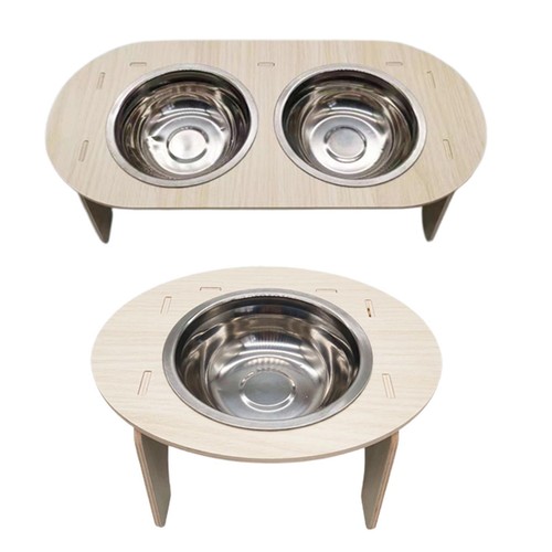 Wood elevated puppy cat - wood, bowl