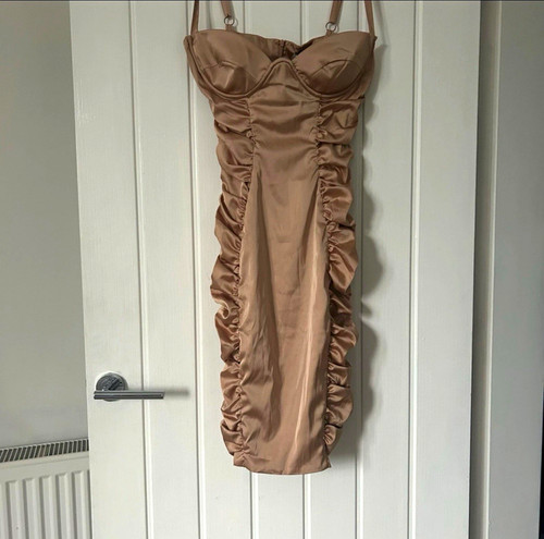 Polly tan satin ruched - oh,